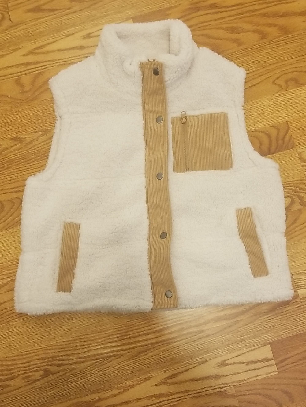 Like New! Thread & Supply Cream Sherpa Vest with Tan Trim
